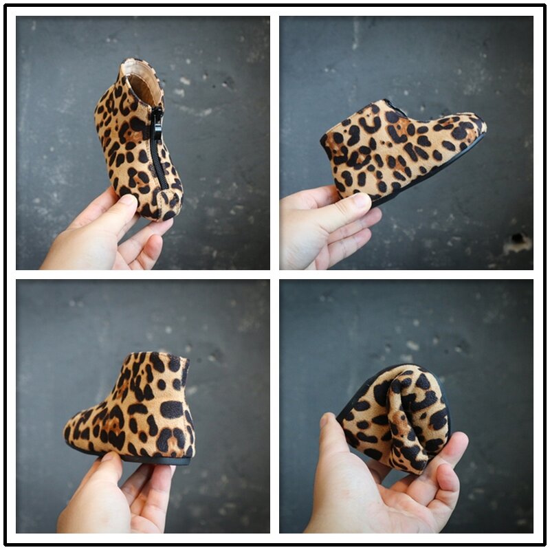 Buty dziecięce dla dziewczynek nowe 2020 moda zimowa Leopard dziecięce buty chłopięce kostki zamszowe ciepłe pluszowe dziewczynek śniegowce