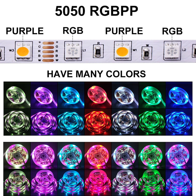 Bande lumineuse LED SMD 5050, ruban d'éclairage Flexible, RGB rose, RGBWW, RGB + blanc chaud, RGBCCT, pour la maison, 5M