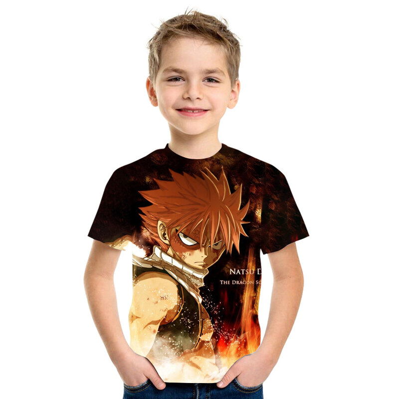 2021 summer new anime pattern short-sleeved T-shirt 3D printing boys and girls casual loose hip-hop style size 4T-16T