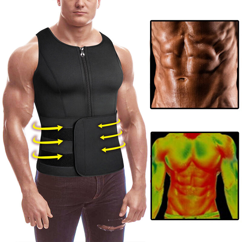 الرجال محدد شكل الجسم مدرب خصر سترة التخسيس قميص ساونا عرق سترة ضغط داخلية ملابس داخلية الدهون الموقد تجريب تانك القمم