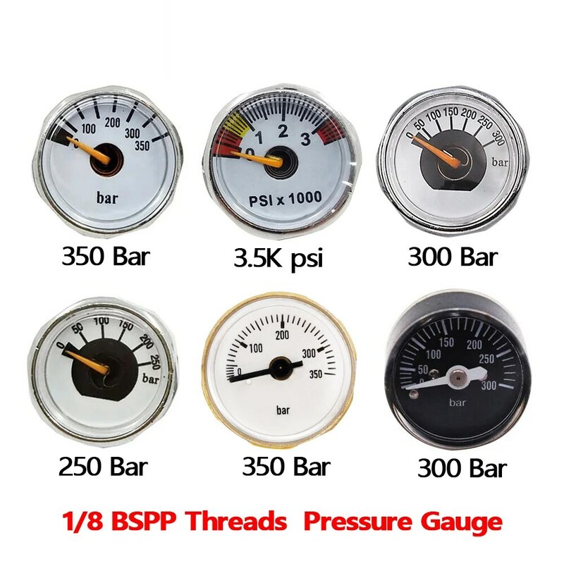 مقياس الضغط الجزئي الصغير لكرات الطلاء PCP مقياس الضغط الدقيق 3500psi ، 250 / 300 / 350 Bar 1/8BSPP G1/8 خيط