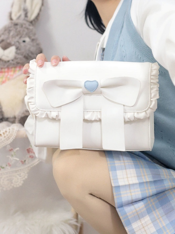 HOUZHOU Women Shoulder Bags JK Lolita Crossbody Female Handbags White Pearl Chain Messenger Designer Japanese Kawaii