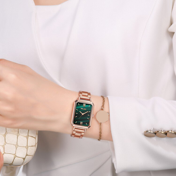 Relógio de quartzo para mulheres, relógio de quartzo com mostrador quadrado, pulseira de aço, luxuoso e elegante, oferta especial