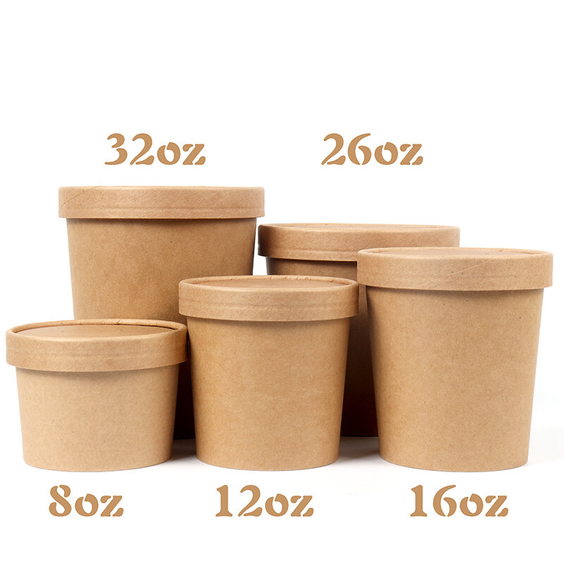 20pcs/pack Large Paper Bowl Eco Disposable Fast Food Package Takeaway Box