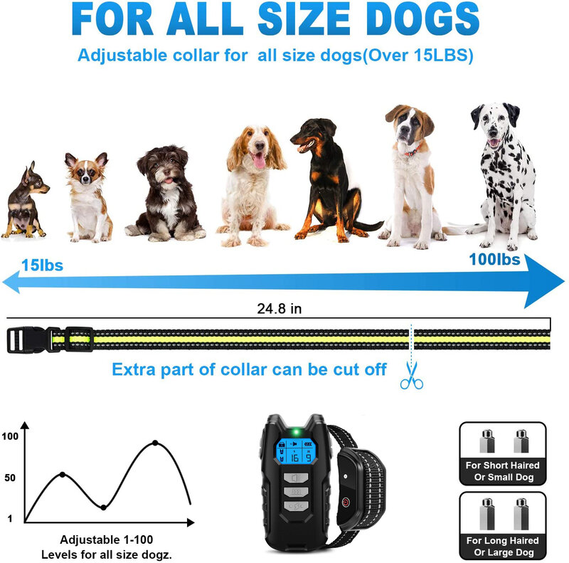 Kerah Pelatihan Anjing Listrik dengan Tampilan LCD Getaran Kontrol Antikulit Kerah Tahan Air Jarak Jauh Dapat Diisi Ulang untuk Anjing