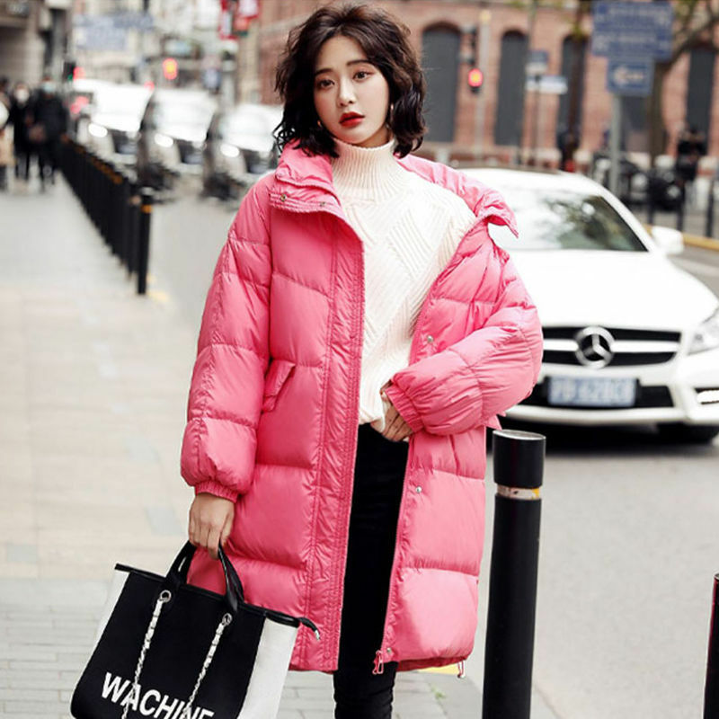 2021 Winter Women's Fashion Long White Duck Down Coats Female Thick Warm Loose Outwear Ladies Solid Color Down Jackets T823