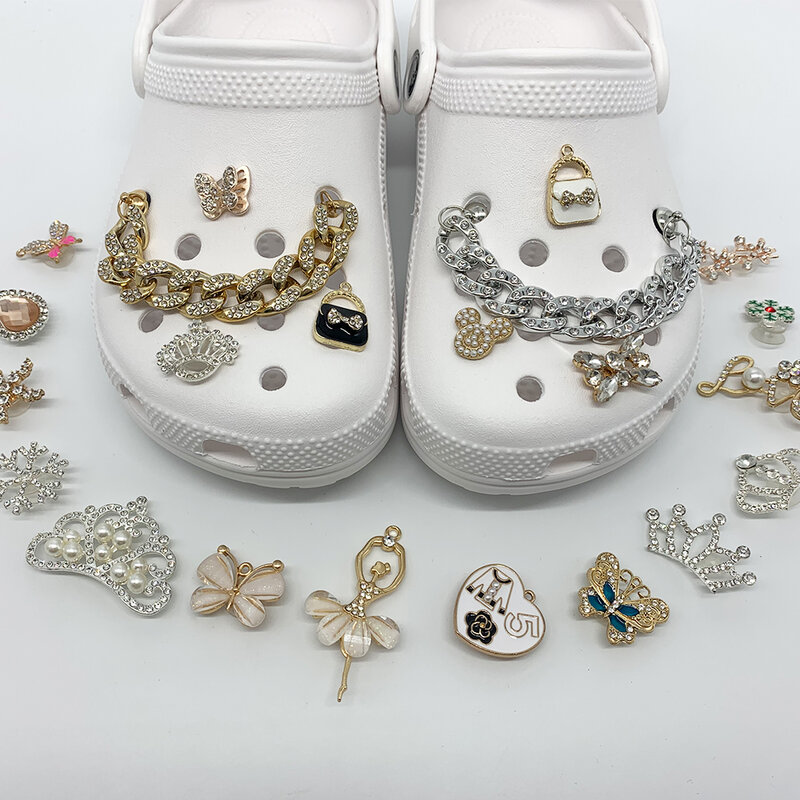1 pz metallo corona farfalla strass perla scarpa Charms accessori misura JIBZ Croc sandali scarpe da giardino ornamenti regali per ragazze