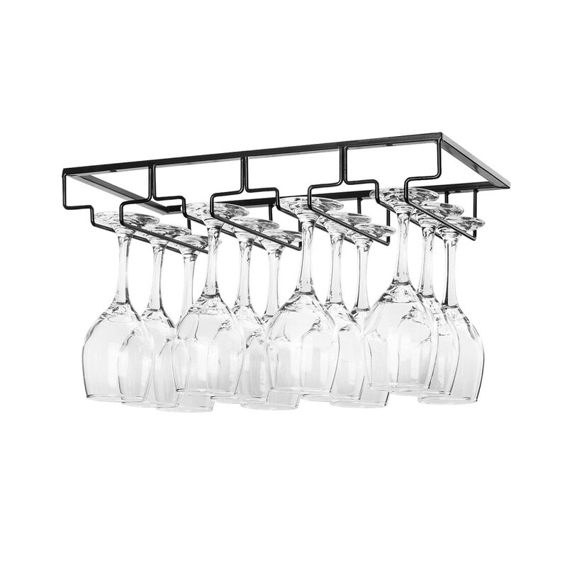 Wine Glass Rack - Under Cabinet Stemware Wine Glass Holder Glasses Storage Hanger Metal Organizer for Bar Kitchen Black 4 row