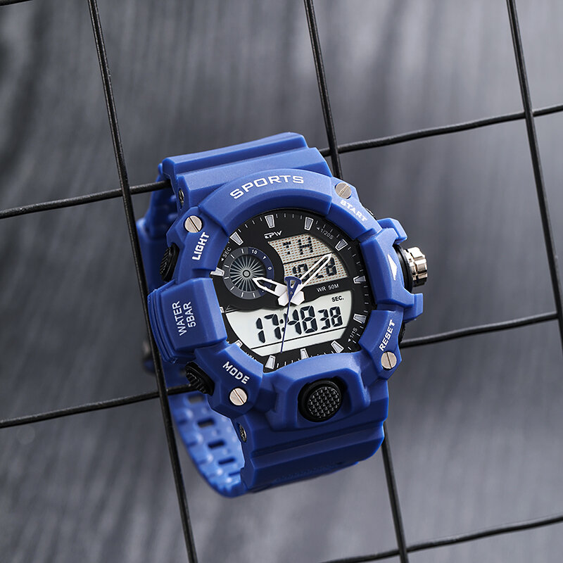 Tactical display duplo analógico relógio digital 50 metros resistente à água quartzo relógios de pulso natação