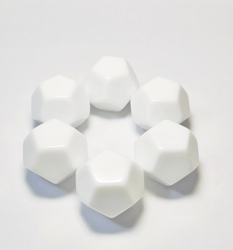 Resina acrílico branco dados em branco 25mm d12 dados 6 pçs adereços de ensino dados 12 lados para jogo tabuleiro dados acessórios