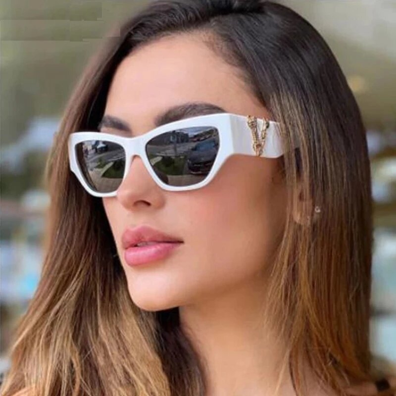 Lunettes de soleil yeux de chat pour hommes et femmes, Vintage, blanches, marque de styliste de luxe, UV400, 2021