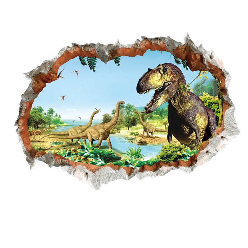 crumpling wall effect 3d dinosaur wall stickers home decor removable kids room dino wall decals