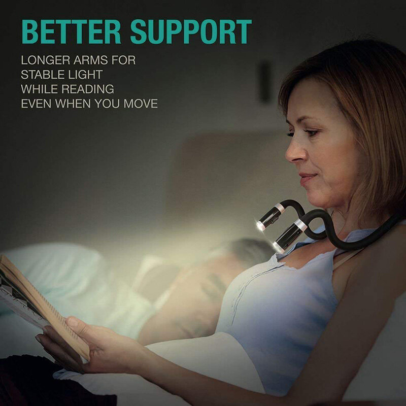 Luz Flexible de cuello para libros, lámpara de lectura con 4LED, 3 modos, linterna portátil de silicona suave para acampar al aire libre, luces nocturnas