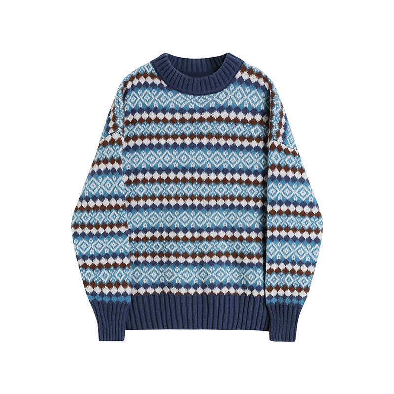 2021 frauen Striped Farbe Passenden Pullover Stricken Pullover Casual Vintage Mode Lose O-ansatz Warme Verdickt Strickwaren Top