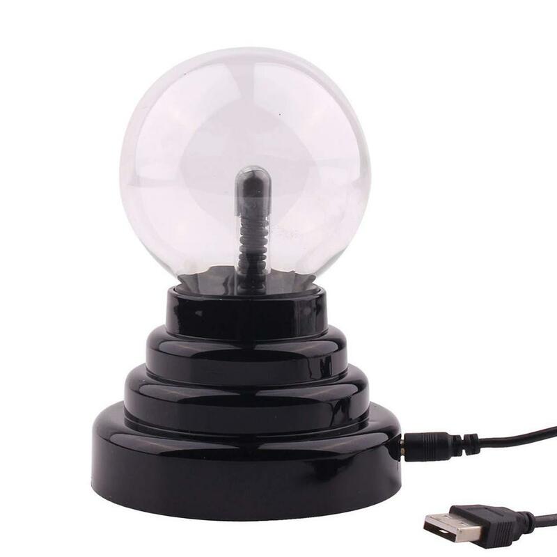 Hot Selling 8*14cm USB Magic Black Base Glass Plasma Ball Sphere Lightning Party Lamp Light With USB Cable