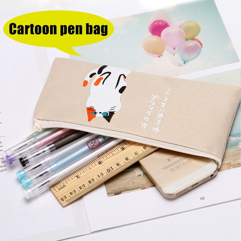 Cute Cartoon Cat Pencil Case For Girls Oxford Cloth Office School Supplies Student Stationery Waterproof Pen Case Cosmetics Bag