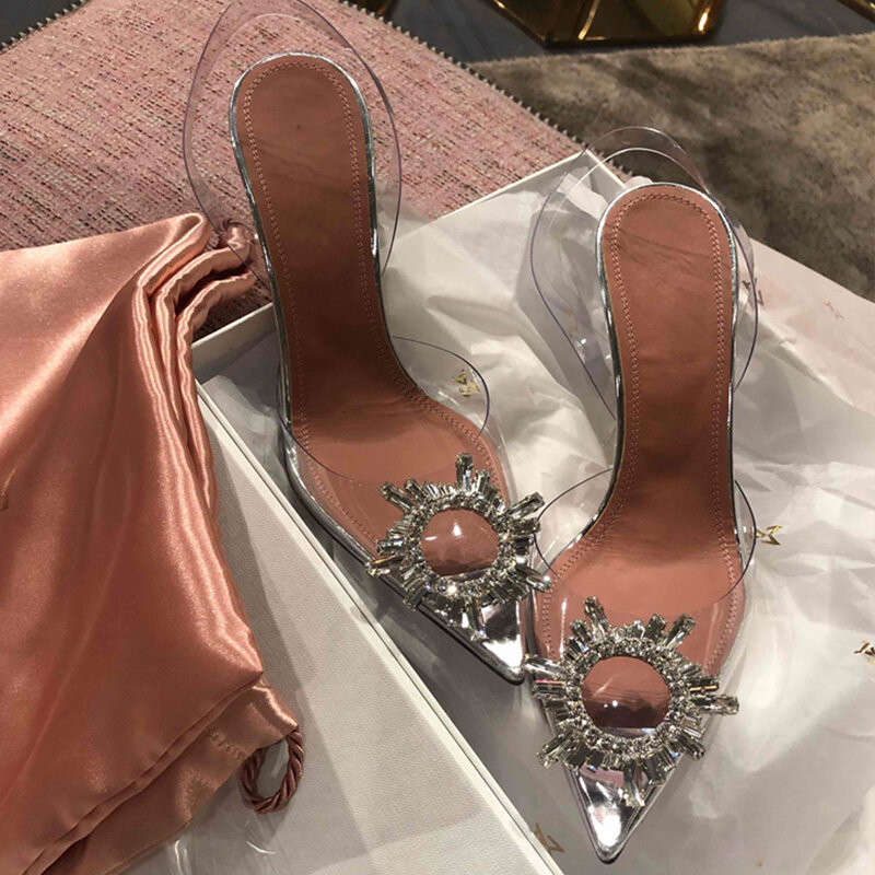 Przezroczyste sandały z pcw kobiety wskazał jasny kryształowy wysoki obcas Sexy pompy letnie buty Peep Toe kobiety pompy rozmiar 43