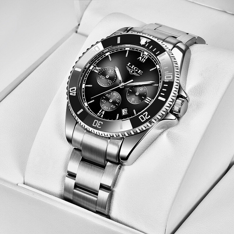 LIGE мужские часы Топ люксовый бренд полная сталь водонепроницаемые спортивные кварцевые часы мужские модные Дата часы хронограф Relogio Masculino