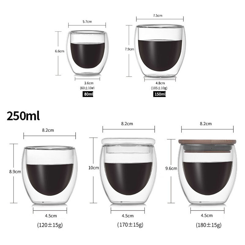 Jankng caneca de vidro resistente ao calor, copo de parede dupla com 80/250/350/450ml, para cerveja, café, artesanal, bebida, chá, transparente