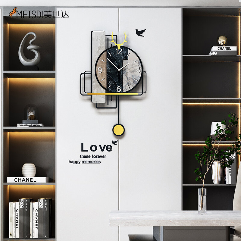 Wall Clock ออกแบบโมเดิร์นลูกตุ้มตกแต่งห้องนั่งเล่นการตกแต่งภายในบ้านห้องครัวสติกเกอร์กระจกอะค...