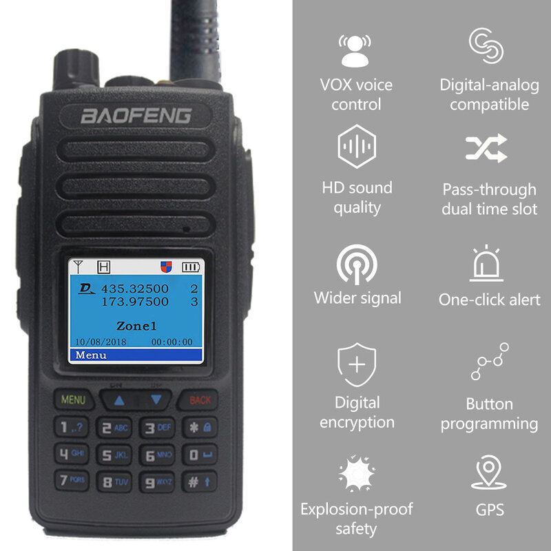 BaoFeng – walkie-walkie Portable DM-1702 DMR, Anolog numérique, double Mode Taklie VHF UHF GPS, Radio bidirectionnelle, répéteur DM-1701