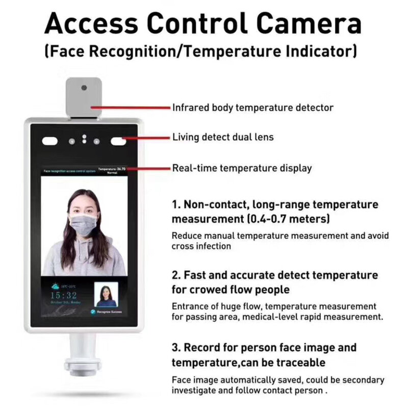 ควบคุมกล้องการจดจำใบหน้าFace Scanner1080P 7นิ้วLCDกล้องความร้อนมนุษย์ตรวจจับสำหรับEntrance Exit