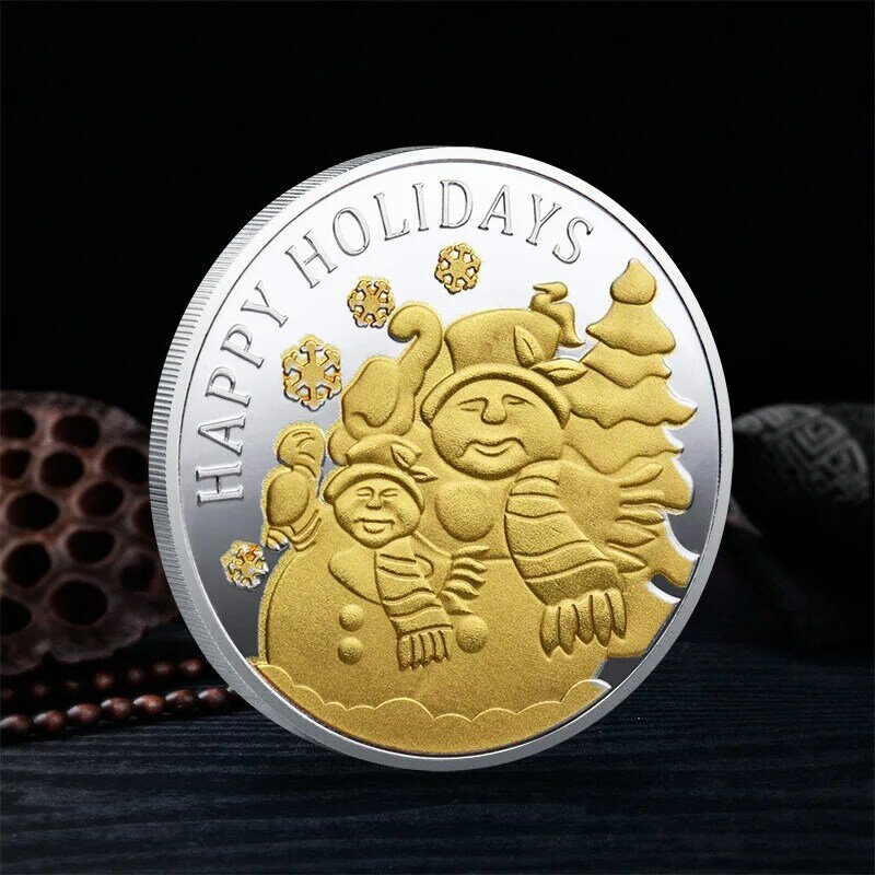 Feliz natal moeda de ouro moeda comemorativa papai noel medalha moedas colecionáveis collectibles presentes decoração para casa