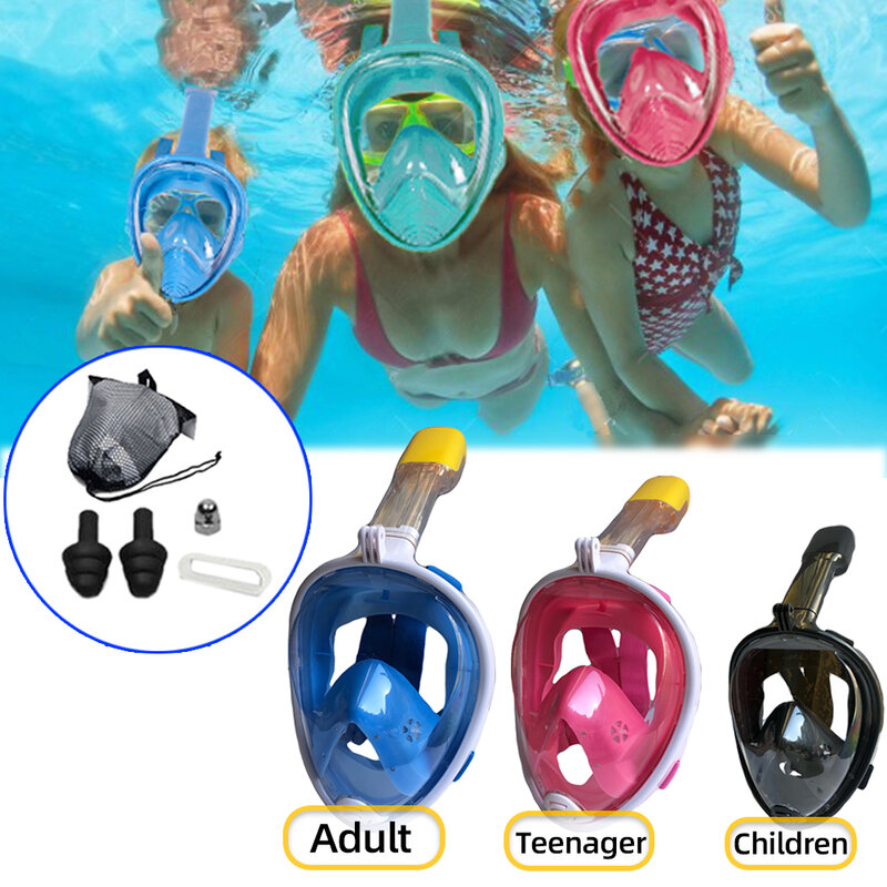 Children Full Face Snorkel Swimming Mask Diving Anti-Fog Scuba Gear Set Underwater Goggles Breathing System for Kids Adult