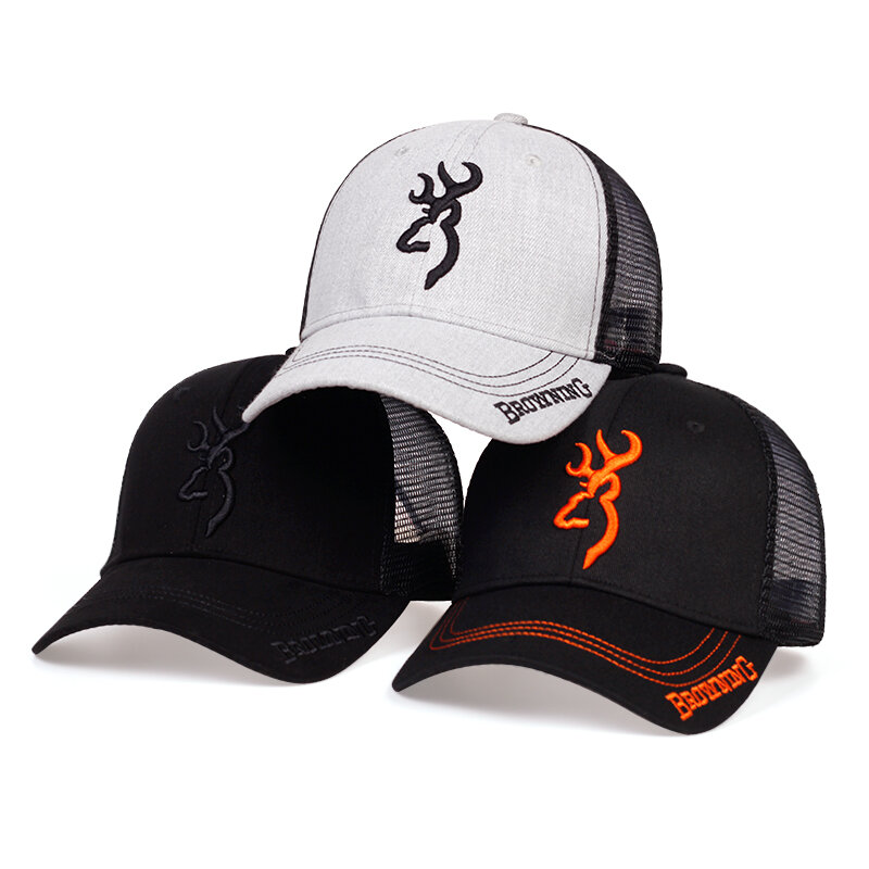New BROWNING embroidery baseball cap men's hip-hop tide hat ladies summer breathable mesh cap outdoor sun hat trucker hats
