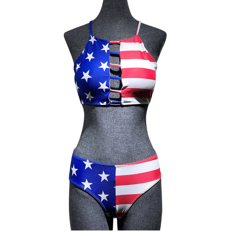 2piece Women Sexy Shorts And Tops 2022 Summer Cotton National Flag Prints Hole Super Short Bikini Ladies Skinny Suit Twinsets