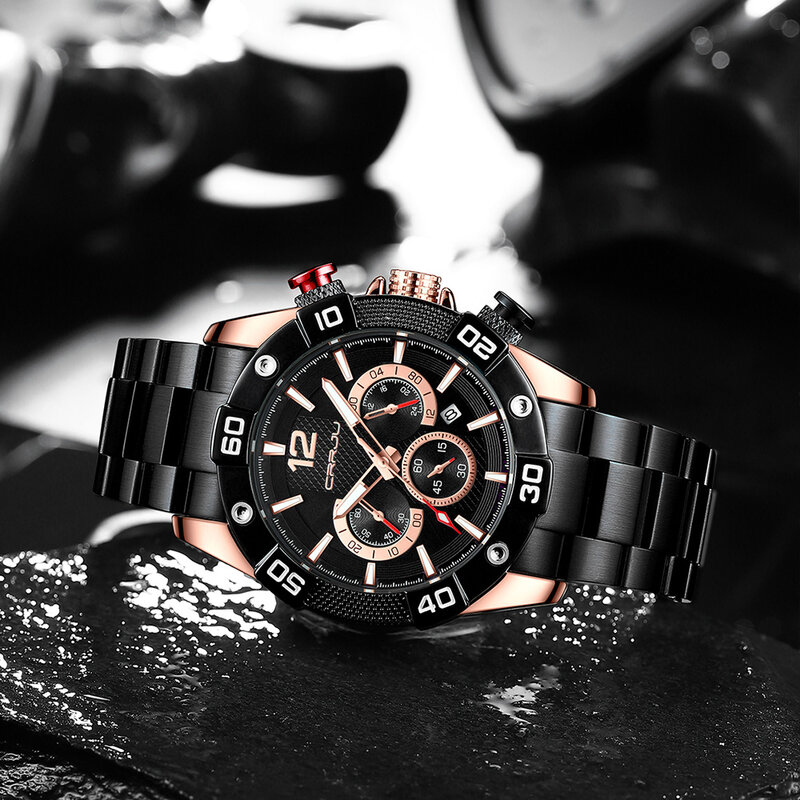 CRRJU męskie zegarki wodoodporny Relogio Masculino kwarcowy pasek ze stali nierdzewnej luksusowe zegarki na rękę dla mężczyzn z Luminous