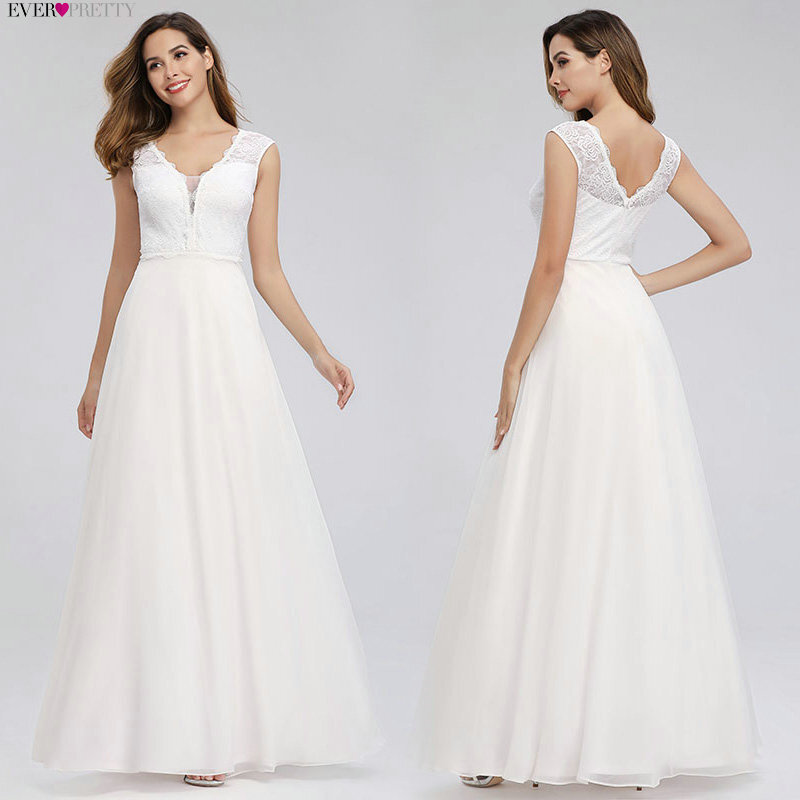 Платье свадебное кружевное ТРАПЕЦИЕВИДНОЕ с V-образным вырезом и длинным рукавом, EP00707WH