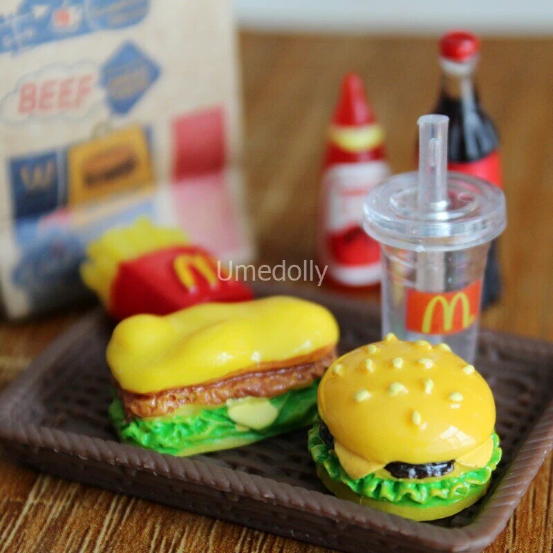 Mini 1/6 Miniature Dollhouse Hamburger Coke Cup Fast Food for Blyth Barbies Doll House Play Kitchen Ice Cream Accessories Toy