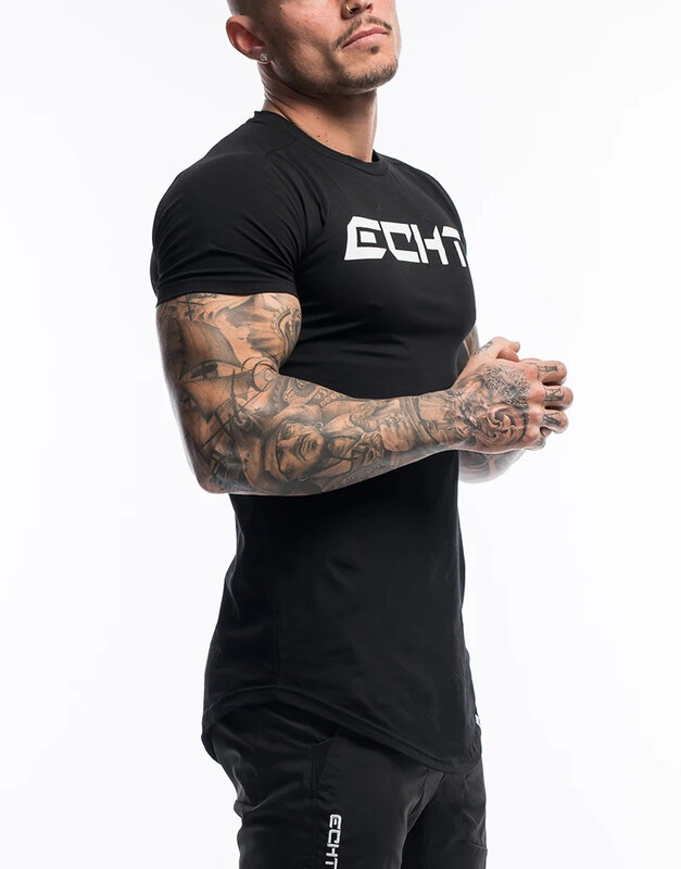 T-shirt homme en coton respirant, décontracté, à la mode, avec créatif imprimé, pour Fitness et gym, été 2019