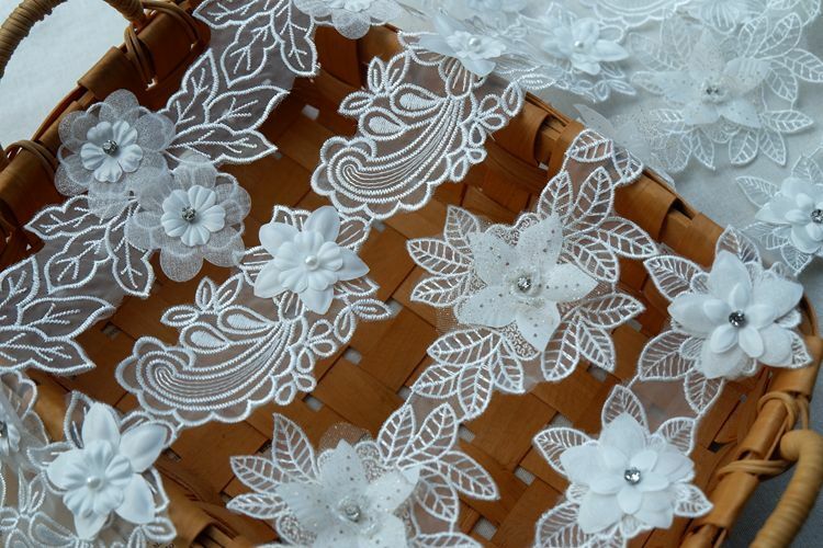 Organza Three-dimensional Embroidery Beaded Beautiful Flower Lace Ribbon DIY Skirt Dress Wedding Veil Accessories Clothing Patch