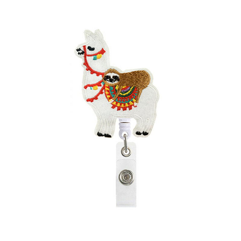 Moda ricamo simpatico animale Alpaca retrattile infermiera Badge Reel Clip Badge Holder studenti Doctor Id Card Holder