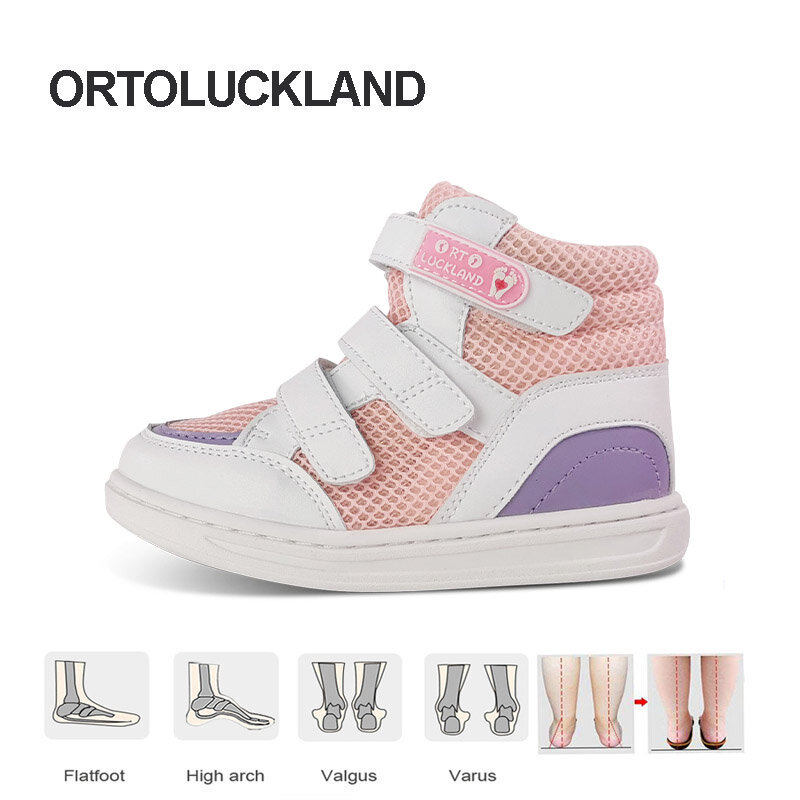 Ortoluckland-zapatillas de deporte para niña, botines de goma para niño, zapatos informales ortopédicos de malla para correr, pies planos para niño de 2 a 12 años