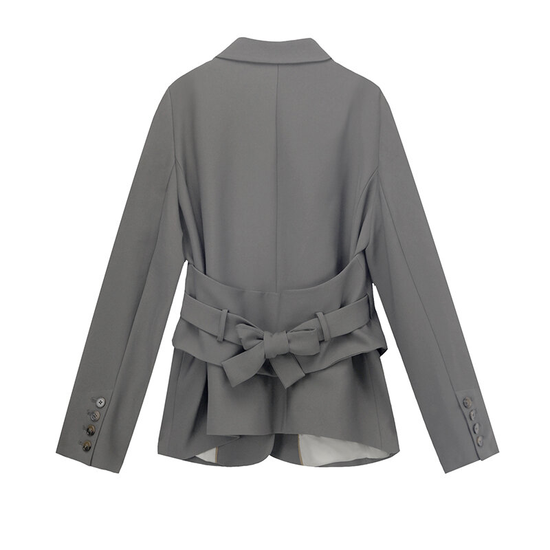 2021 Women Blazer Jacket Autumn Long Sleeve Coat Fashion British Style Korean Belt Fake Two-piece  Blast The Street Tie-up Coat