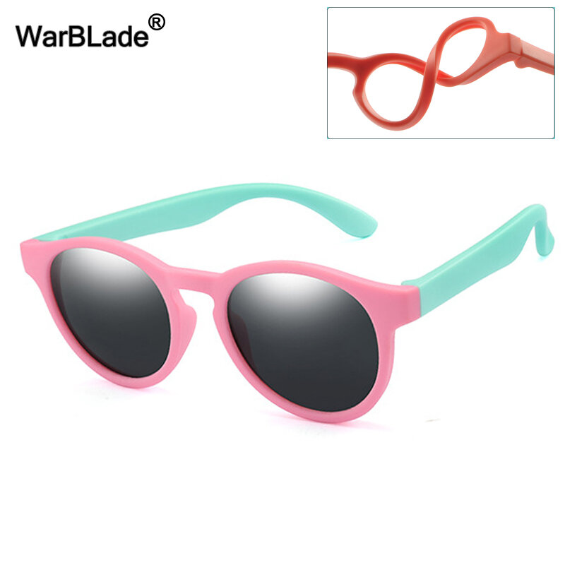 WarBlade 라운드 편광 된 어린이 선글라스 실리콘 유연한 안전 어린이 태양 안경 패션 소년 소녀 음영 안경 UV400