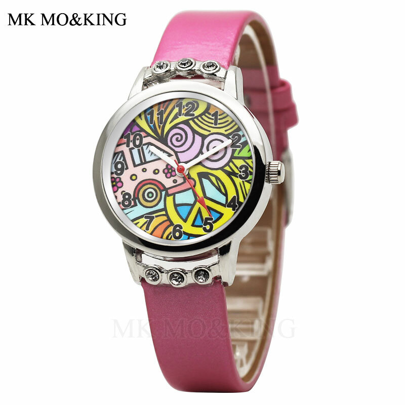 Gorąca sprzedaż Cartoon Graffiti zegarek dla dzieci moda diamentowa tarcza projekt skóra Quartz zegar dla dzieci chłopiec dziewczyna zegarki na rękę