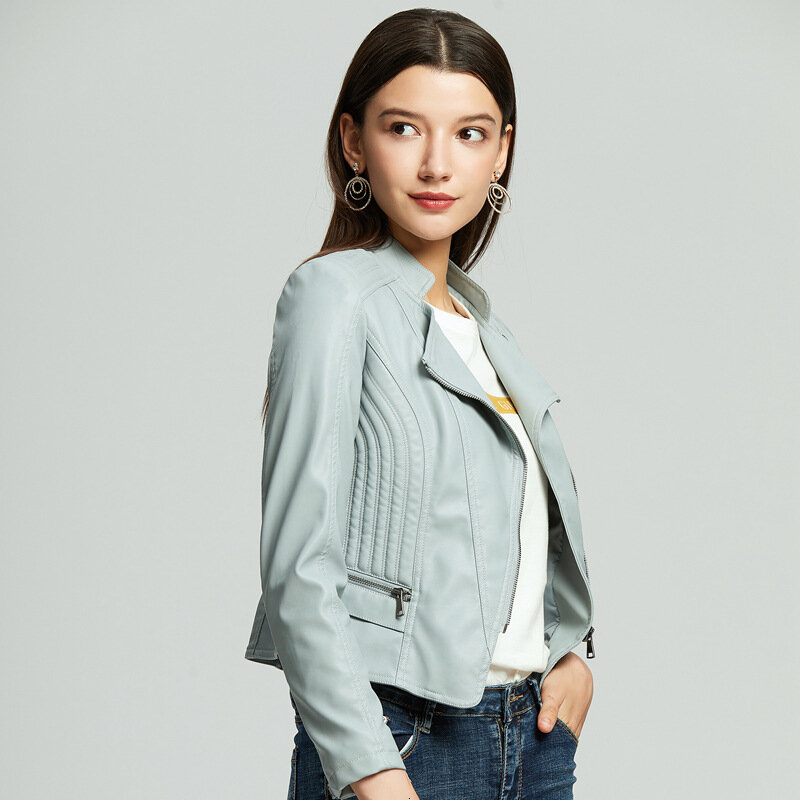 Suit-Gaun Pakaian Kulit Wanita Pu Kulit Jaket Diri Budidaya Wanita Mantel Longgar Bu Lokomotif Melayani