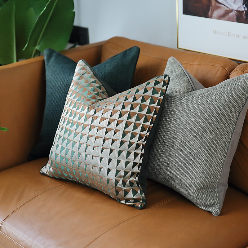 Dunxdeco capa de almofada decorativa, capa de almofada moderna e artística de luxo geométrica jacquard de alta qualidade, decoração de cama para sofá