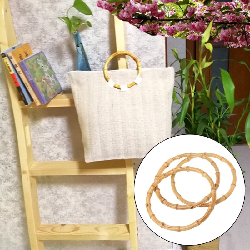 Manija redonda para bolso de bambú, accesorio hecho a mano, 1 x bolsa, L41B