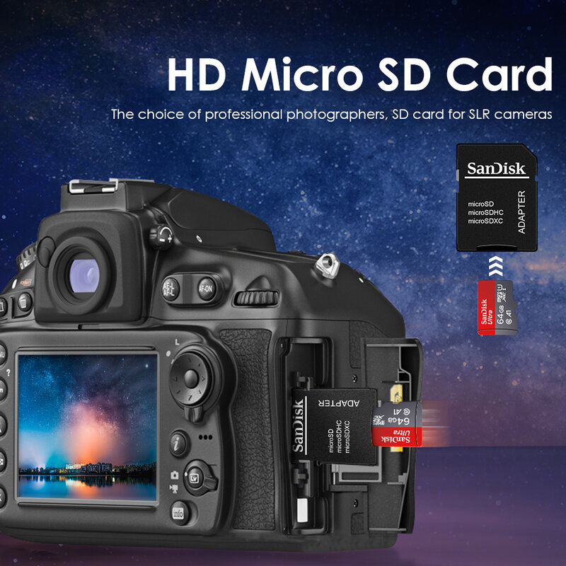 Sandisk карта памяти Micro SD, 100% ГБ, 64 ГБ, 32 ГБ, 128 ГБ