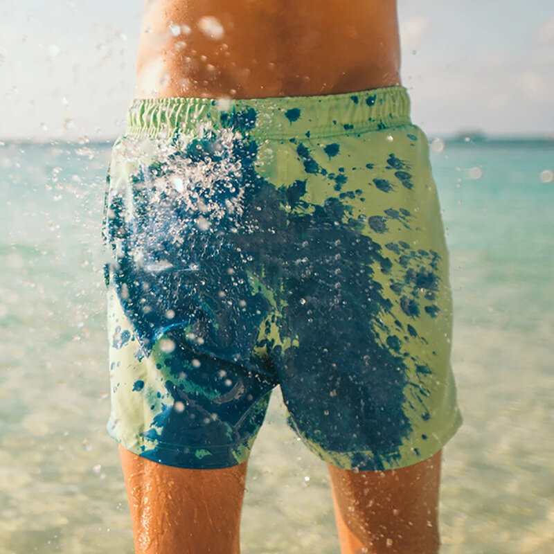 Sunmmer descoloração praia shorts solto poliéster secagem rápida calças de natação masculino troncos mágicos acampamento ao ar livre praia calças 6 cores