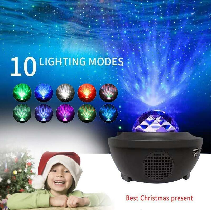LED 별이 빛나는 하늘 프로젝터 스타 오션 웨이브 프로젝터 야간 조명 갤럭시 야간 램프 어린이를위한 블루투스 USB 음악 플레이어 선물