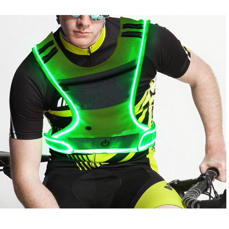 سترة ركوب الدراجات العاكسة LED ، معدات الجري مع حقيبة شحن USB ، حزام قابل للتعديل مع 3 أوضاع LED لامعة ، أحزمة عاكسة