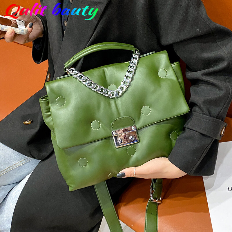 Moda verde bolsa de ombro mensageiro das mulheres alta qualidade couro macio senhoras na moda espaço saco novo no outono e inverno tote sac