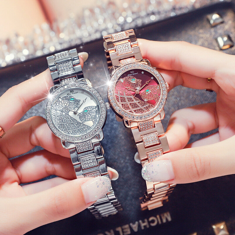 Montre-Bracelet de luxe pour femmes, bijoux diamant bleu rouge, horloge cadeau pour dames, en acier, étanche