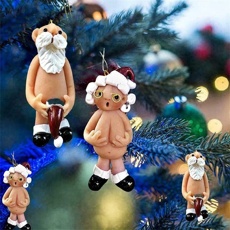 Colgante de resina de Papá Noel desnudo para decoración de árbol de Navidad, fiesta de año nuevo para decoración del hogar, Navidad, hombre y mujer, 2022
